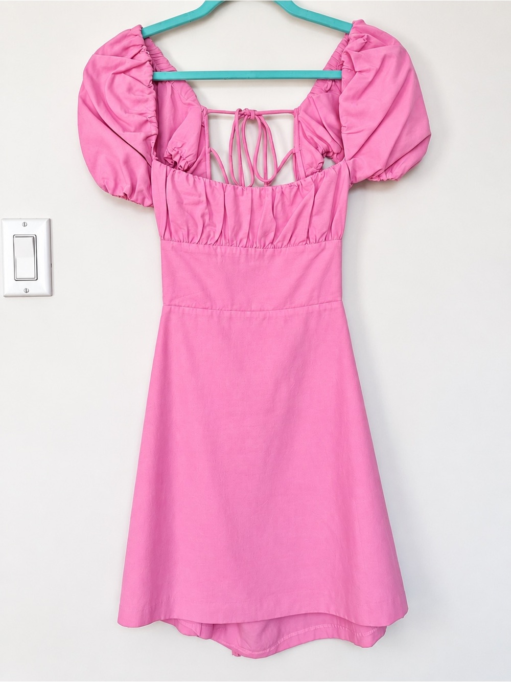 Zara Pink Puff-Sleeve Dress with Back Tie